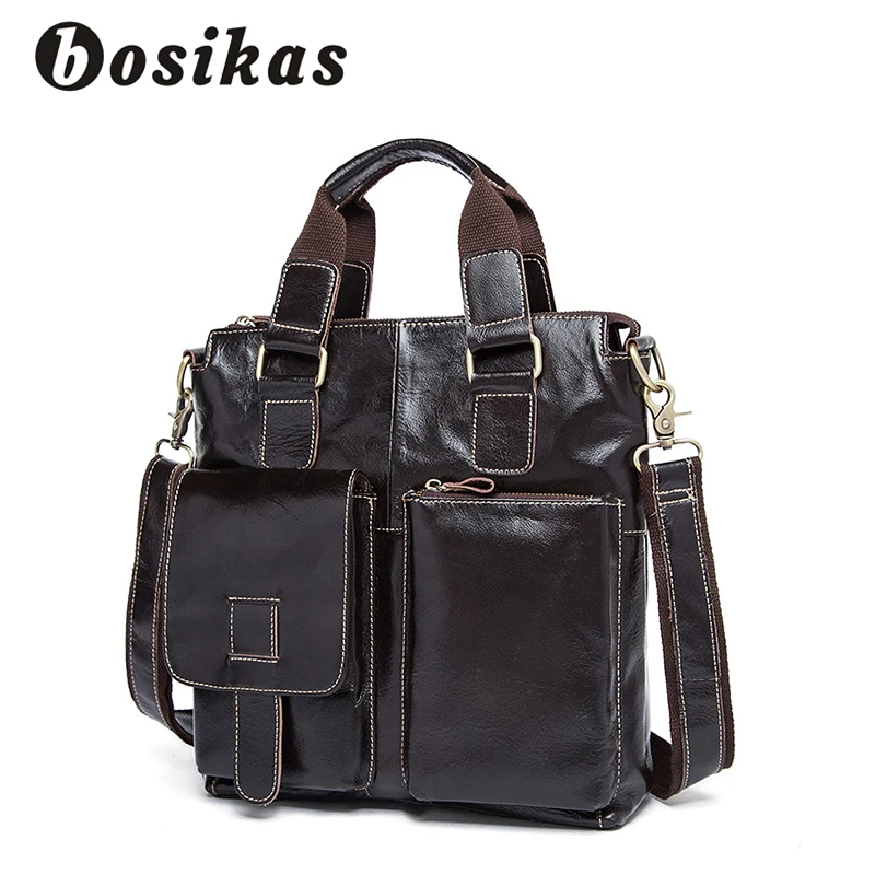 

BOSIKAS Leather Business Briefcase Bag Fashion Handbags Genuine Leather Shoulder Bags Work Document Bags Men Briefcases
