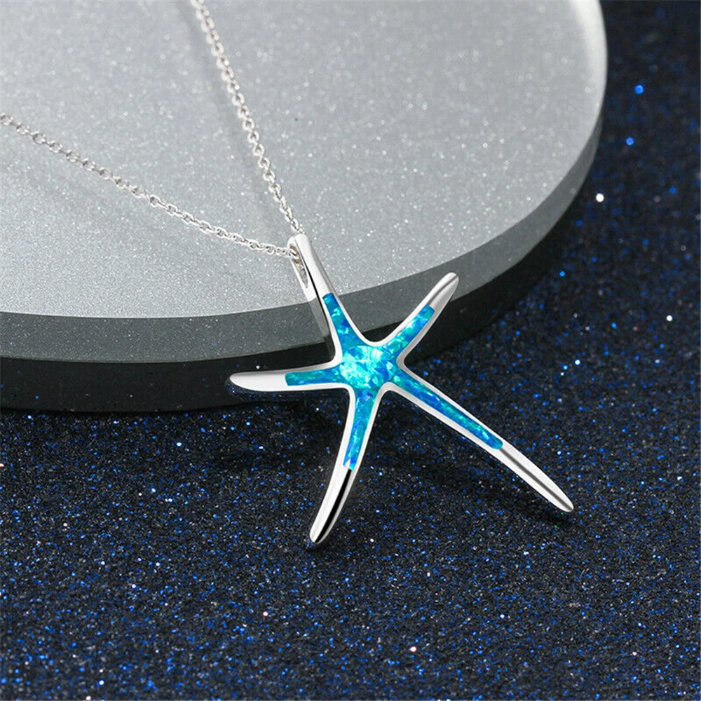 

Fashion Blue Opal Enamel Starfish Pendant Necklace Chain Collar Ocean Animal Necklaces Jewelry for Women Girl Accessories Chosen