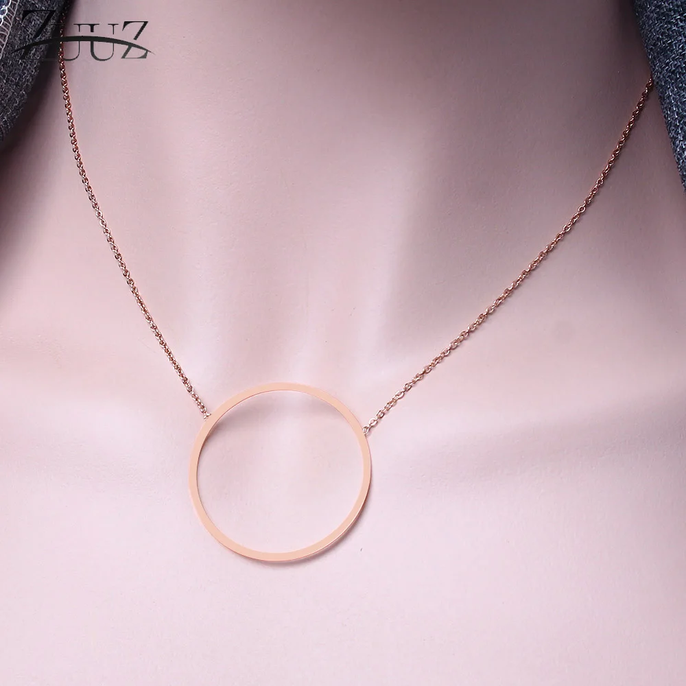 

ZUUZ minimalism rose gold chain choker circle pendant necklace women accessories chocker neckless stainless steel jewelry