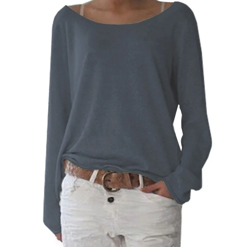New Solid knitted Female T-shirt Women T Shirt 2018 New Spring Casual O Neck Long Sleeve Cotton Tees For Women Top Loose Blusas