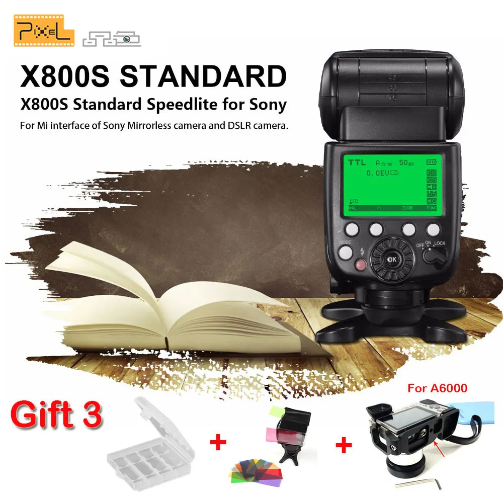 

Pixel X800S Standard Sync Flashgun Flash Speedlite suit for Sony+Metal External Hand Grip+Hand Grip+Battry case