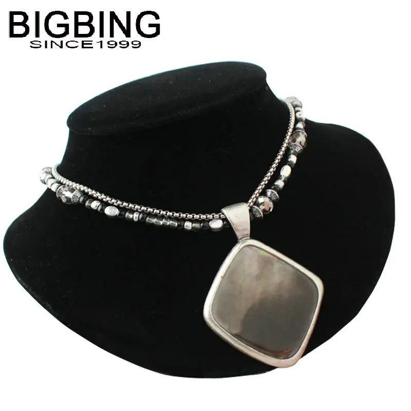 

R254 BIGBING fashion jewelry silver chain crystal beads shell pendant Necklace long beads Necklace Fashion women jewelry