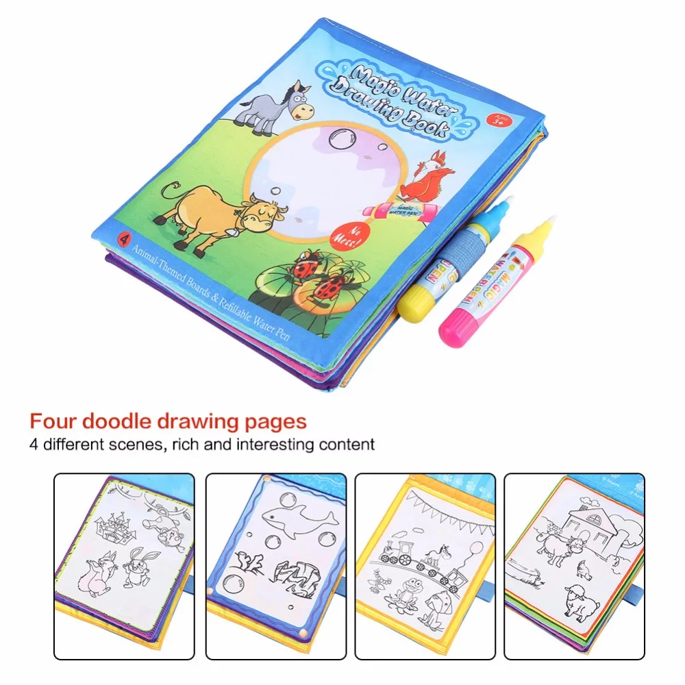 Детские книги для рисования водой с 2 волшебная ручка для рисования водой раскраски книги о животных для детей каракули коврик Обучающие игрушки