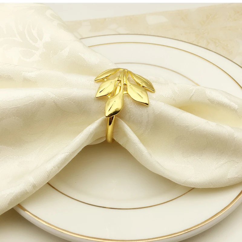 Fall Leaves Napkin Rings - Gold Silver Metal Napkin Holder