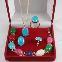 Очаровательный Наборы для ухода за кожей GP Многоцветный Gem Подвеска браслет кольцо серьги кварц fine покрытием Свадебные широкий часы крылья королева