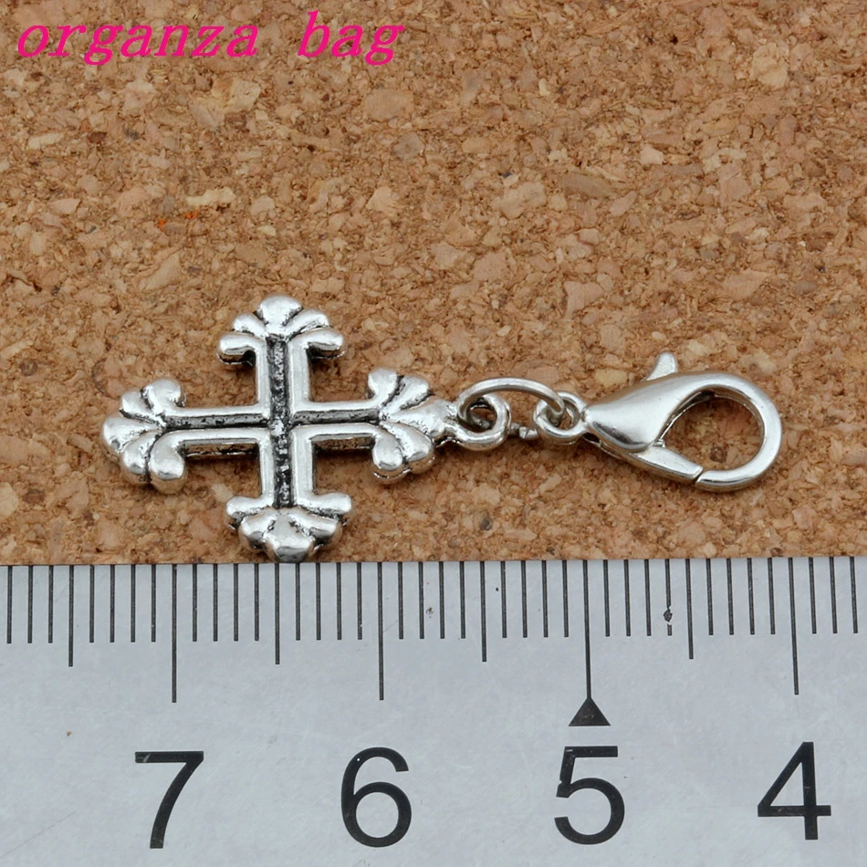 100Pcs Zinc Alloy Vintage Crucifix Charms Cross Bead With Lobster Clasp Fit Charm Bracelet DIY Jewelry 15x35mm A-274b