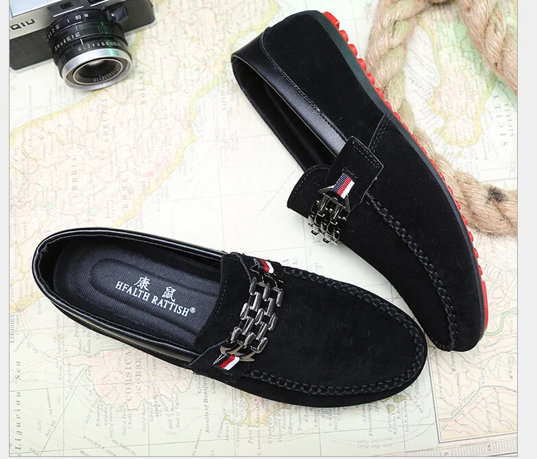 Casual Nubuck Noir Mocassins Noir Style Printemps bleu À on rouge Plat Bleu Cuir En Automne Slip K02 La Mode Vintage Hommes Chaussures Conduite qERt8waR