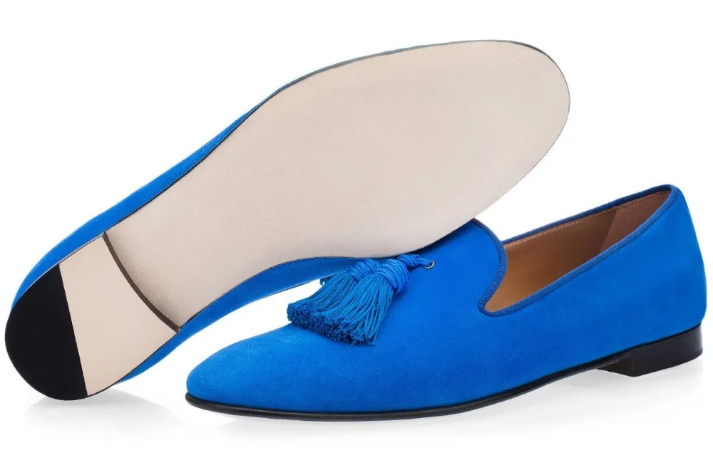 Королевский синий Замшевые мужские туфли кисточкой Лоферы для женщин слипоны курение туфли без каблуков для мужчин's State мужчин t обувь