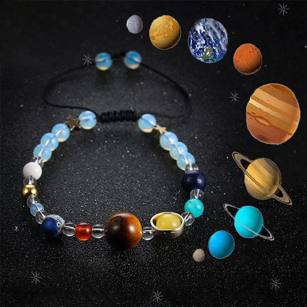 

Universe 8 Planets Crystal Cat's Eye Stone Beads Bracelet Moon Star Solar System Bracelet for Men or Women Jewelry Wholesale
