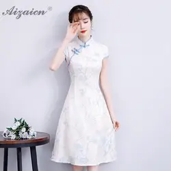 Модное кружевное платье чонсам, длинные платья Qi Pao, Женская традиционная одежда в китайском стиле, Повседневное платье Qipao, белое тонкое
