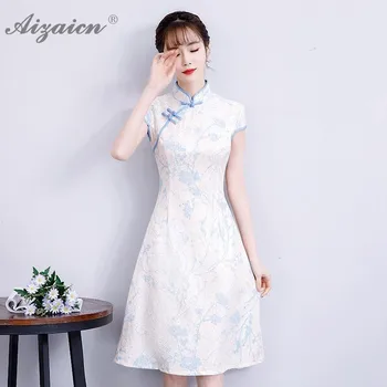 

Fashion Lace Cheongsam Long Dresses Qi Pao Women Chinese Traditional Clothing Oriental Style Daily Dress Qipao White Slim Gown