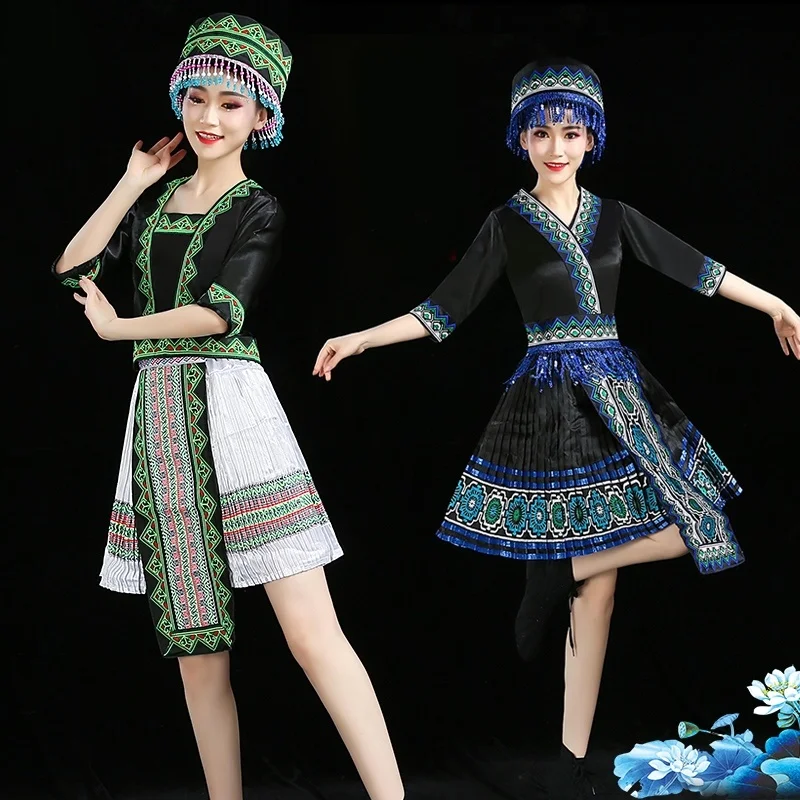 

Hmong clothes design women Chinese traditional folk dance costumes modern hmong clothes thnic stage dance wear AA4590