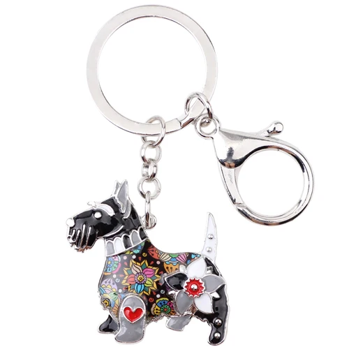 WEVENI эмаль металл Абердин шотландский терьер собака брелок для ключей ювелирные изделия для женщин девушка сумка Шарм брелок аксессуары - Цвет: Black
