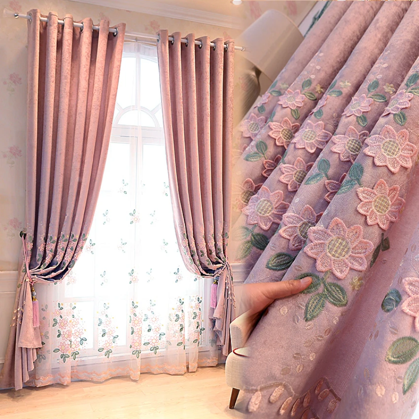 Розовая шенилловая Европейская рельефная вышитая занавеска для окна спальни принцессы комнаты прозрачная ткань жалюзи лечение X567#30