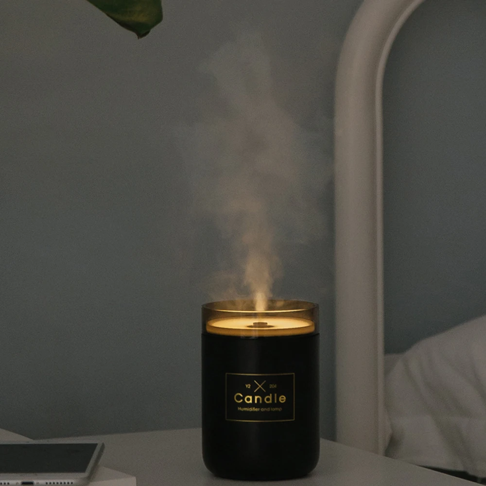 

USB Night Light Lamp 220ML Candle Air Humidifier Car Ultrasonic Diffusers Home Humidifier Aroma Oil Water Diffuser LED Light