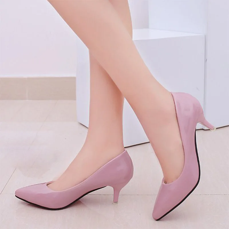 Plus Size 35-42 Ol Office Shoes Low Heels Dress Shoes Woman Patent Leather Pumps Boat Ladies Work zapatos mujer 7516