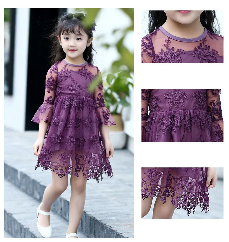 lace crochet flowers baby big girls summer dress Children clothing for 2 4 6 8 10 12 11 13 years flare sleeve kids beautiful girls dresses 3 4 5 6 7 8 9 10 11 12 13 14 years big girls mid long wgite pink purple summer dress for kids girls  ( (24)