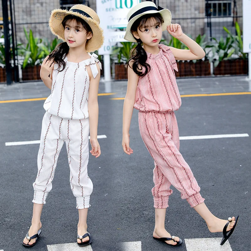 

Teen Girls Clothing Set Kids Tracksuit Girls Striped Summer T Shirt Pants Suit for Children Clothes 6 8 10 Year Girls Costume