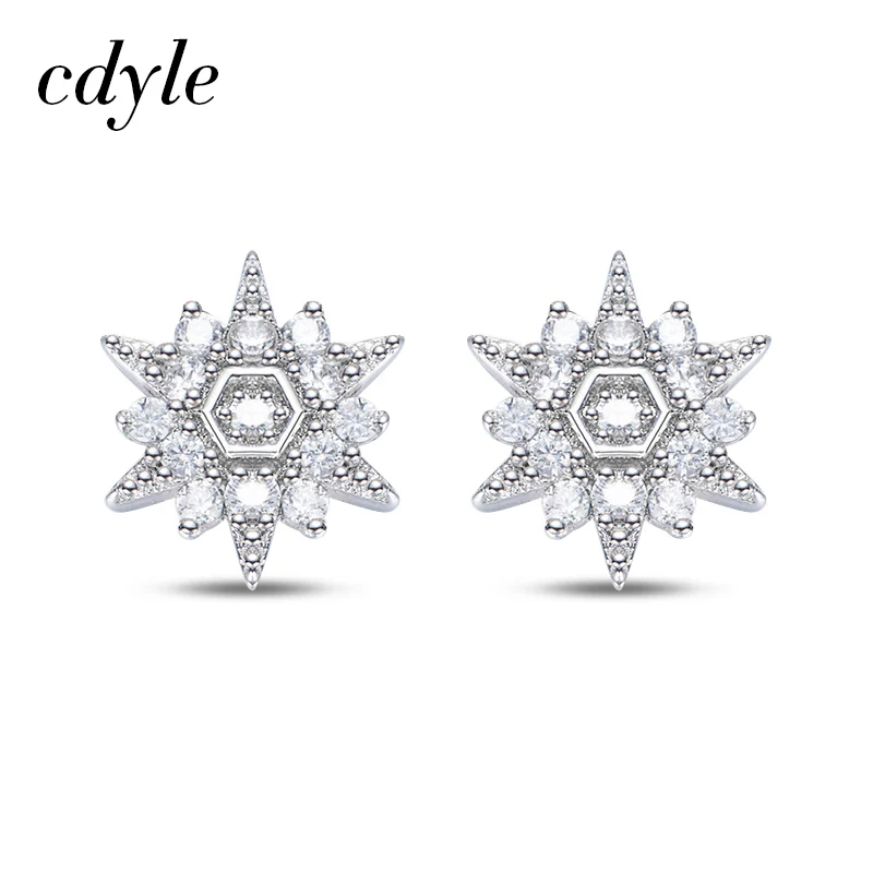 

Cdyle 925 Sterling Silver Embellished with crystals Brinco Feminino Dazzling Zircons Snowflake Stud Earrings