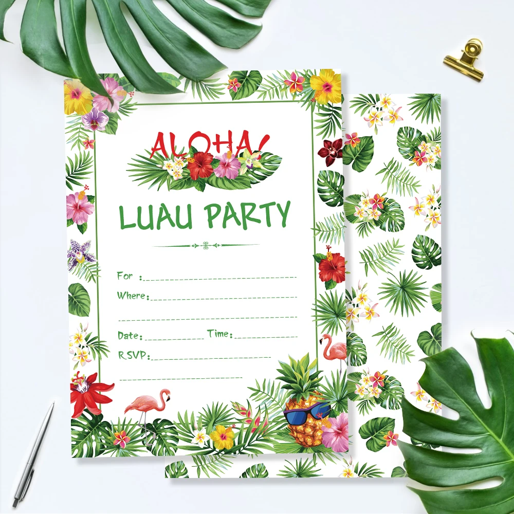 us 4 59 40 off hawaii luau party invitations cards rain forest pink flamingo invitation summer hawaii theme party favor decorations zz007 in cards hawaiian theme invitation