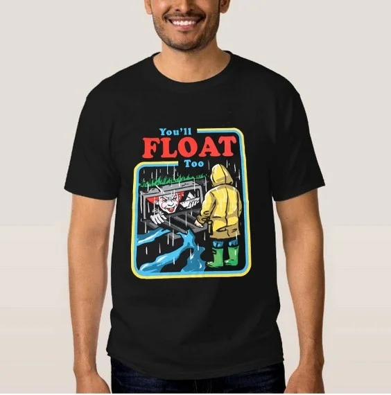 kuakuayu HJN 1pcs Black Shirt Float to Your Boat It The Movie Youll Float Too Georgie Pennywise The Clown Paper Boat T-Shirt