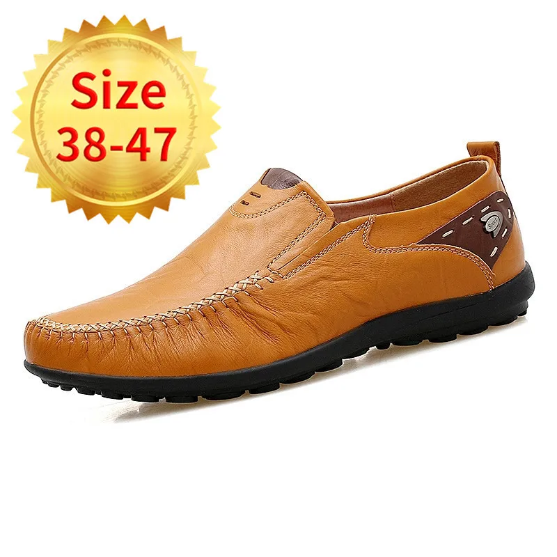 

Mens Casual Shoes Genuine Leather Light Driving Business Shoes Round Head Loafers Man Asakuchi Breathable Rubber Shoes 38-47