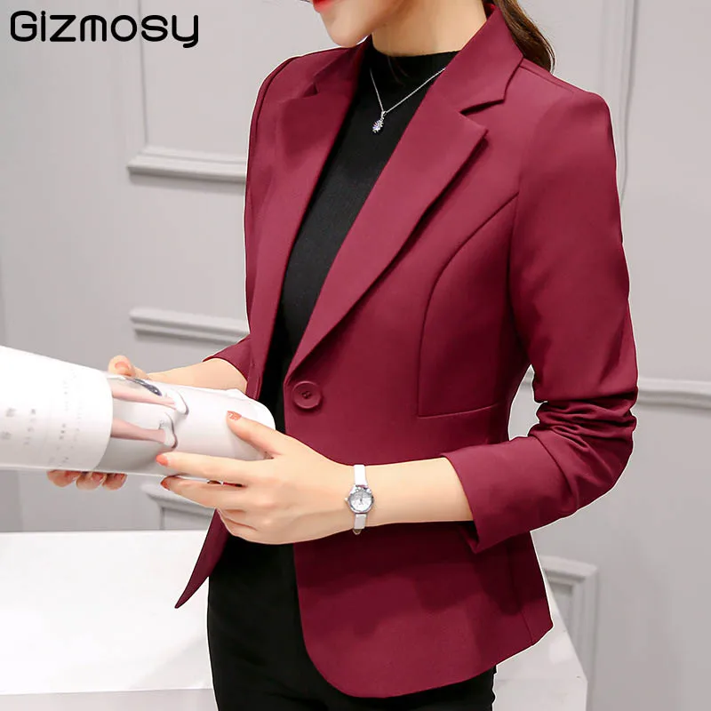 

2019 Autumn 6 Colors Slim Fit Blazer Women Jackets One Button Office Work Blazer Long Sleeve Outfits Coats Casual Suit Jacket