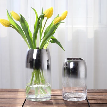 

European Creative Gray Glass Vase Transparent Terrarium Tabletop Crafts Flower Pots For Weddings Home Decoration Accessories