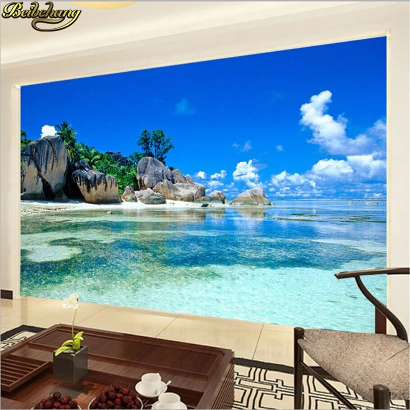 

beibehang home decor Custom 3D mural wallpape Sofa bedroom TV backdrop 3d beach island style Coconut Grove papel de parede