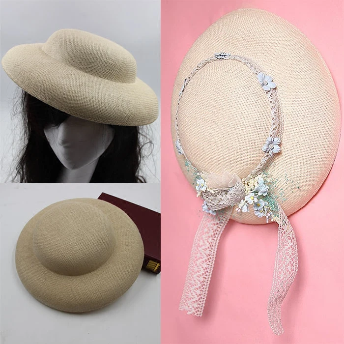 Handmade 30CM Big Hat Base Vintage Linen Wedding Fascinator Hat Base