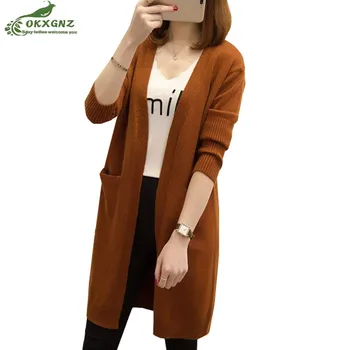 

Fashion Women Clothing Sweater Coat Medium Long 2020 Spring Autumn Thick Outside Loose Casual Knitted Cardigan Sweater Female