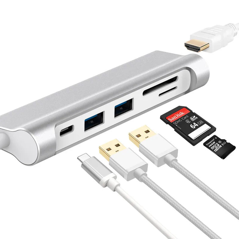 YUNCLOUD USB C сплиттер к HDMI 4K Type PD зарядка SD/TF кардридер 3 0 концентратор для MacBook Samsung S9/S8