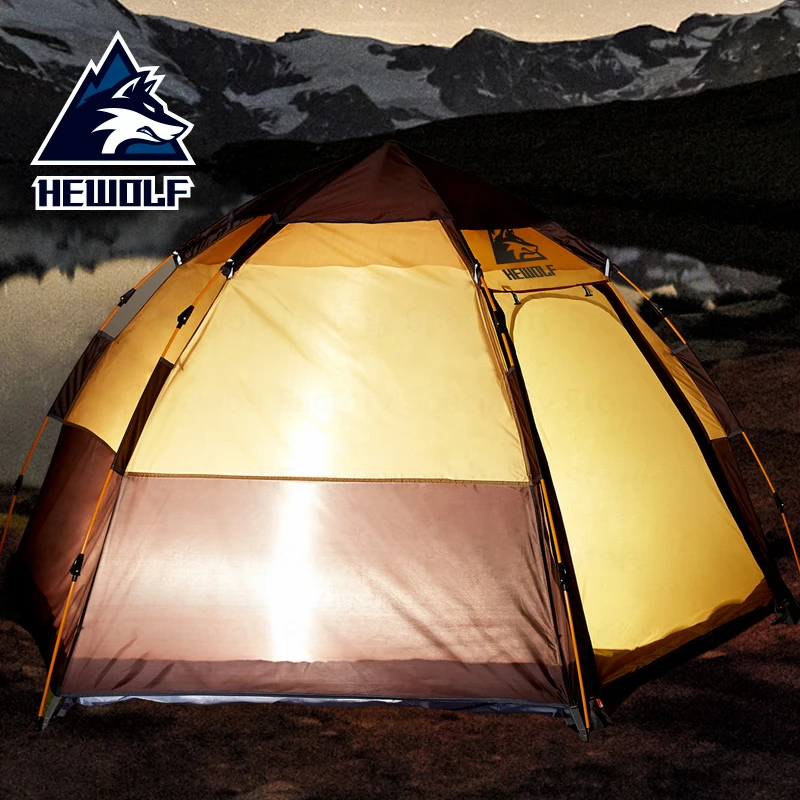 HEWOLF Pop Up Tent Quick Automatic Opening Waterproof Tourism Travel Outdoor Tent 5 Person Double Layers Family Camping Tents with Carry Bag 