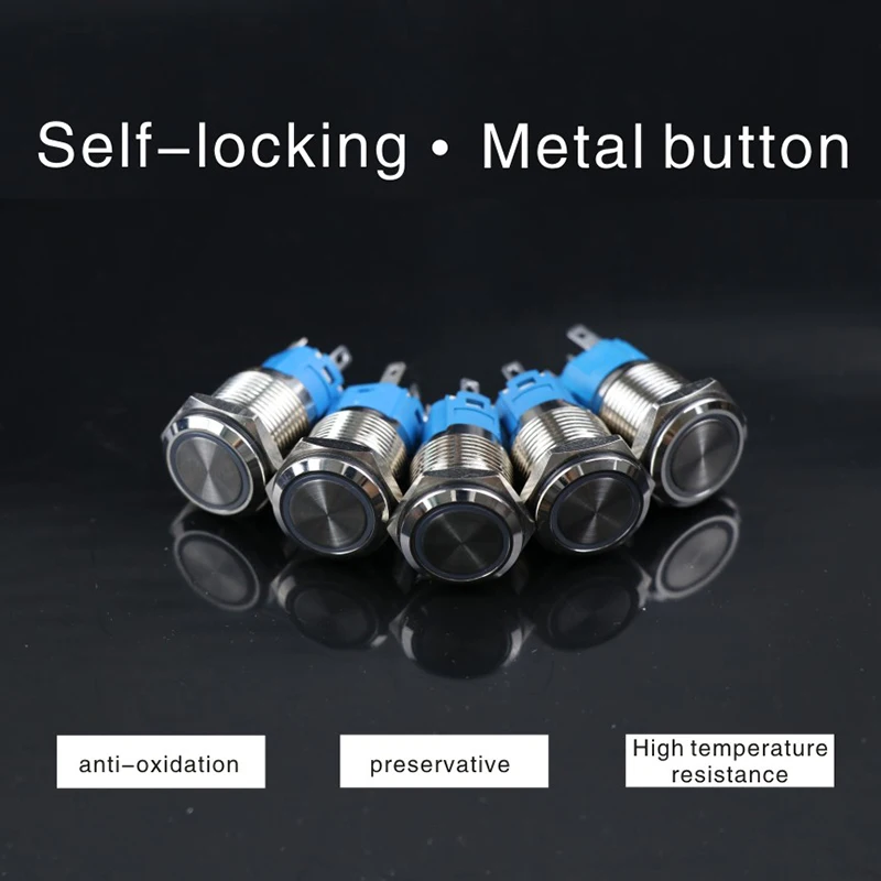 

16mm Metal Self-locking momentary button electric switch mini power switches 24V push on off LED Light power waterproof