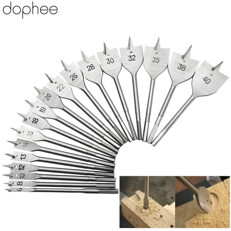  dophee 6MM-40MM Titanium Coated Spade Flat Head Wood Boring Drill Bits Power Tools For Hand Drill W