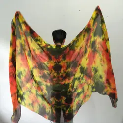 НОВЫЙ 2.5 м реальный 100% шелк вуали для женщин Танцы Tie-dyed красочные Bellydance вентилятора ВУАЛИ сценического шоу реквизит ручной Шелковый шарф