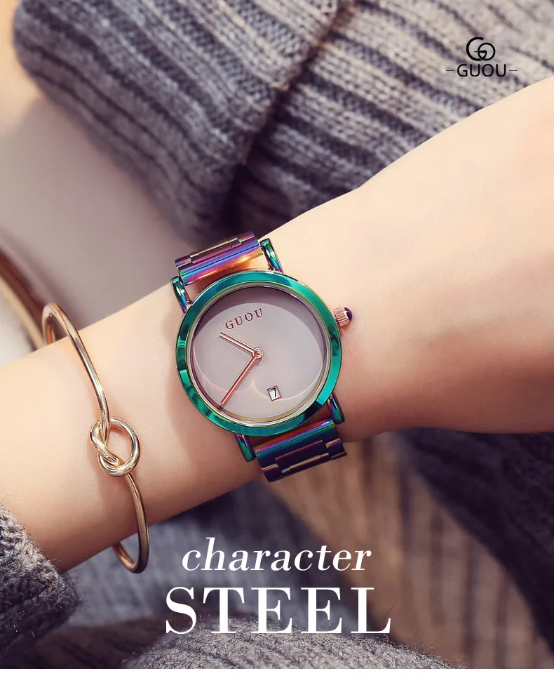 Лидирующий бренд Для женщин часы красочные часы браслет для Для женщин GUOU часы Для женщин календарь montre femme; bayan saat