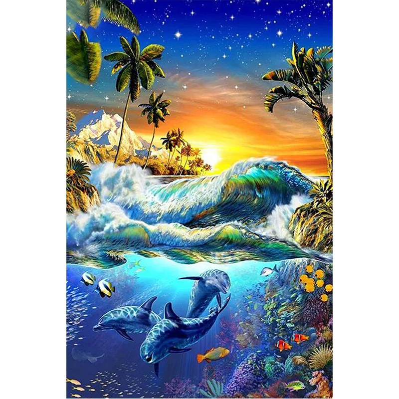 

CAMMITEVER 5D DIY Diamond Embroidery Sea Animal Sea Dolphin Diamond Painting Cross Stitch Round Drill Mosaic Decoration