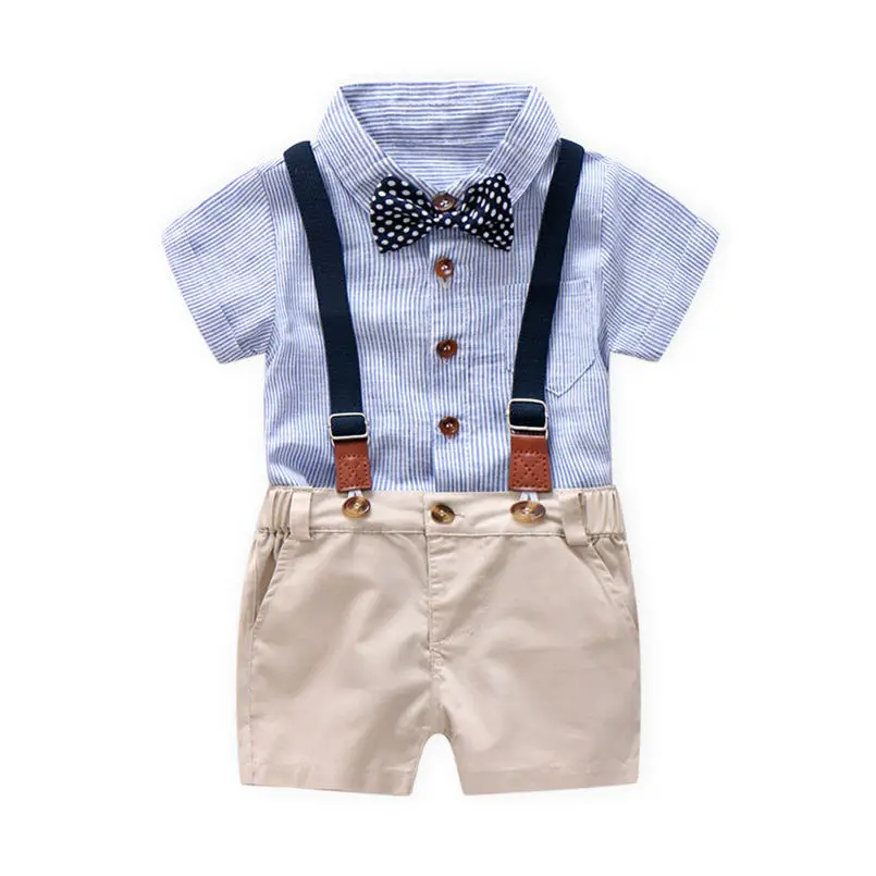 Cotton Baby Kids Clothes Set Toddler Baby Boys Summer Gentleman Bowtie