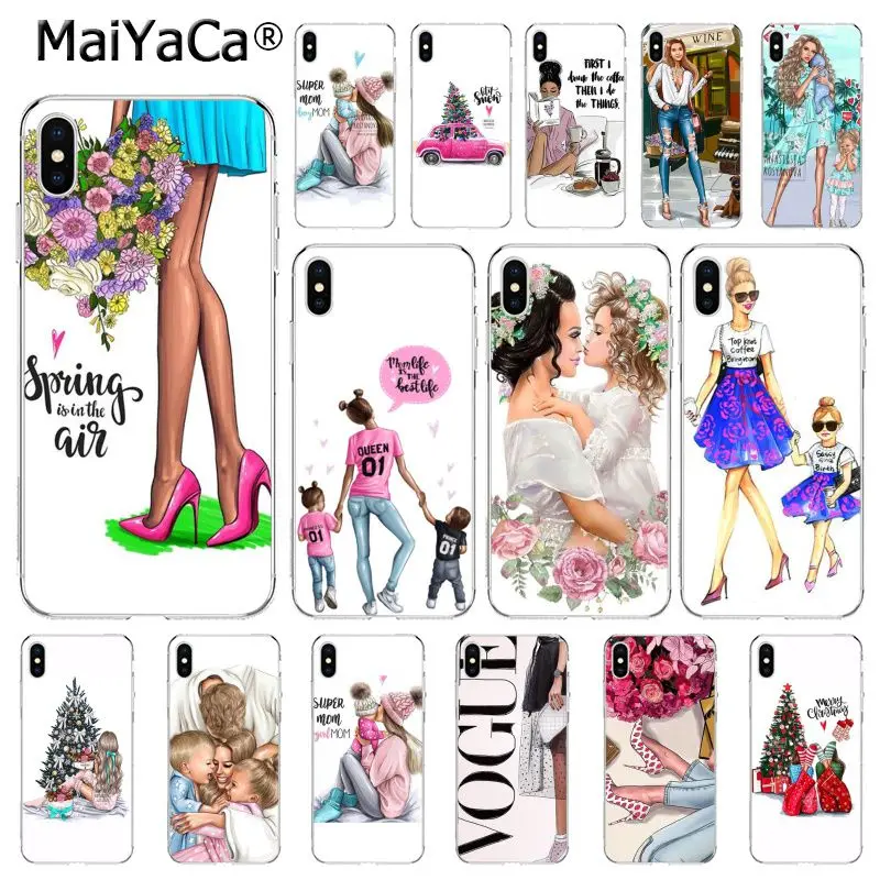 

MaiYaCa Fashion Brown Hair Baby Mom Girl Queen Christmas Phone Case For iphone 11 Pro 11Pro Max X XS MAX 6 6s 7 8Plus 5S SE XR