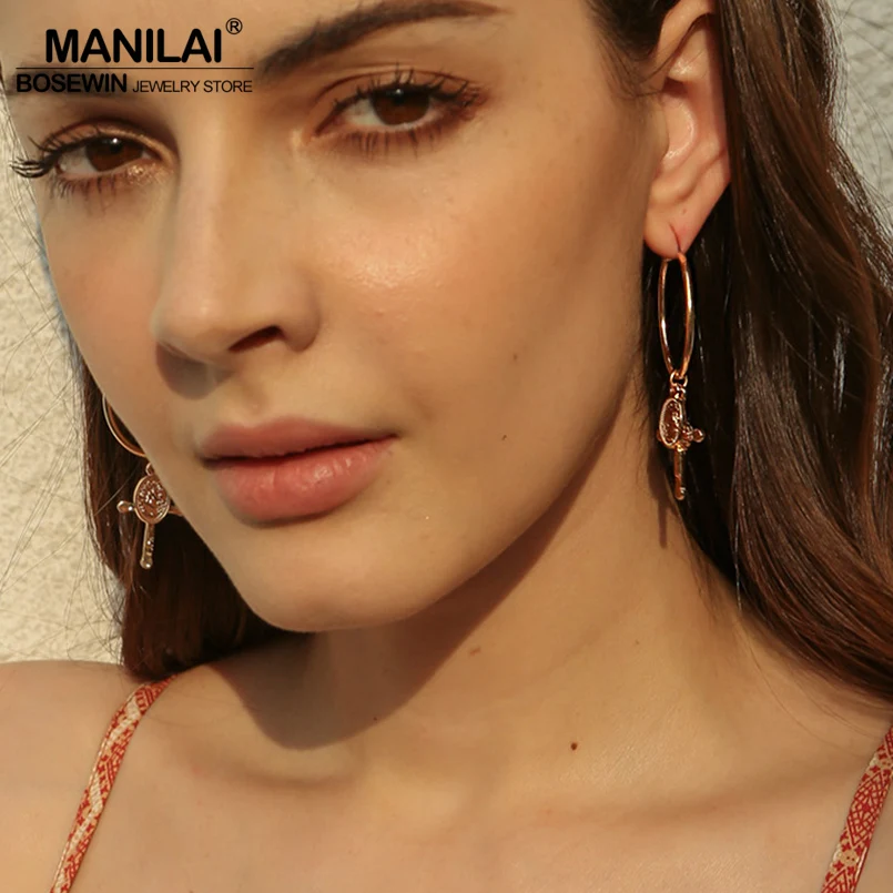 

MANILAI Gold Color Coin Cross Earrings For Women Religious Jewelry Ancient Big Hoop Alloy Statement Earrings Ethnic Jewelry 2019