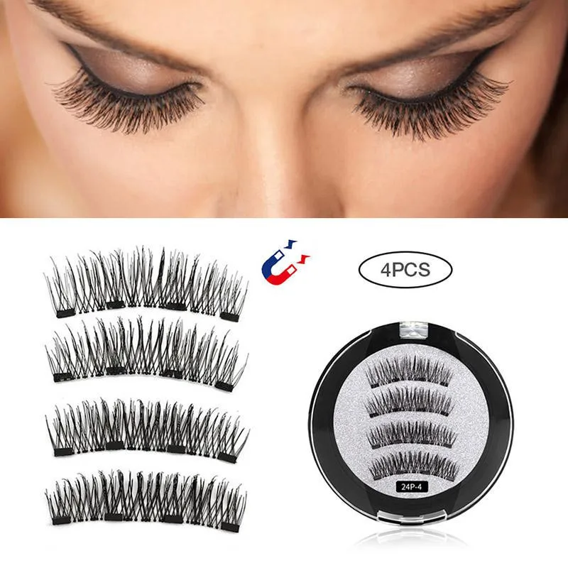 

2 Pair 4 Magnetic False Eyelashes Natural With 3D Magnets Handmade Magnetic Lashes Natural Lashes Extension Magnet Lash
