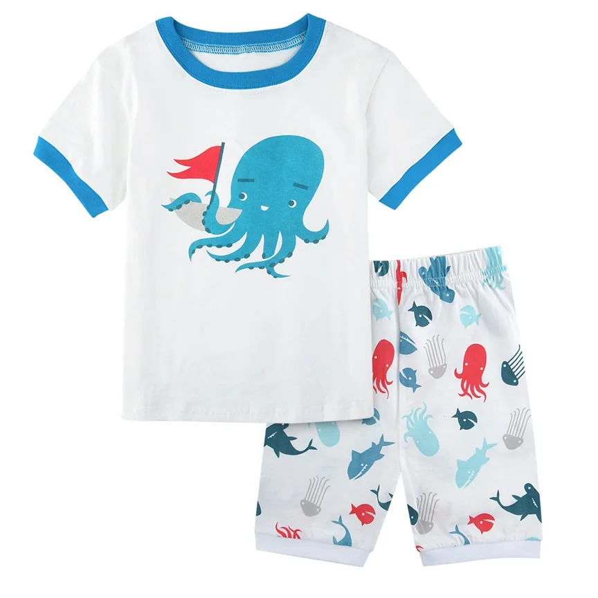 Детская Пижама с динозавром для мальчиков и девочек, детский пижамный комплект с акулой, единорогом, пиратским кораблем, русалочкой, детская одежда для сна с героями мультфильмов - Цвет: Octopus