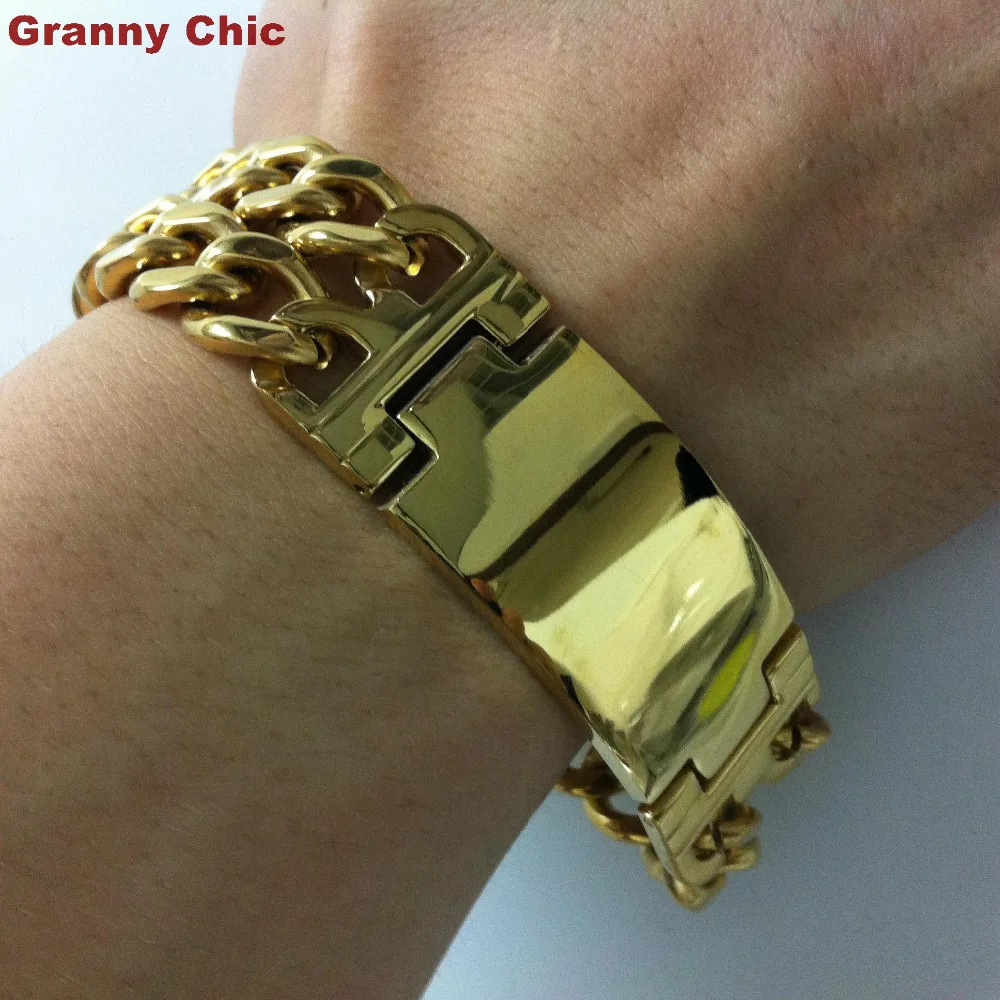 Granny Chic мужской модный серебряный/золотой Стальной широкий испанская Библия ID двойное звено браслет-цепочка