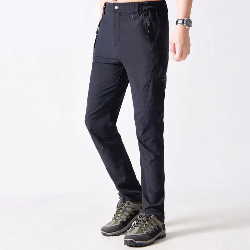 Весенне-летние мужские уличные быстросохнущие брюки дышащие эластичные водонепроницаемые спортивные повседневные брюки походные брюки для рыбалки - Цвет: Blue Black