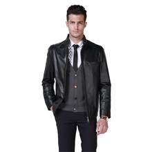 Humiture genuine sheepshin Leather Jacket Motorcycle Men’s Black Jacket 9927