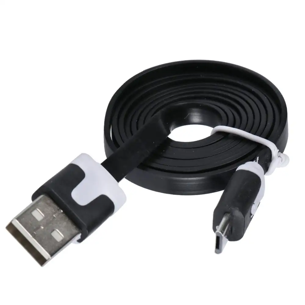 Micro USB кабель 1 м плоский кабель для зарядки и синхронизации данных универсальный кабель для зарядки и передачи данных для телефонов samsung Xiaomi Android Tablet UM - Цвет: Черный