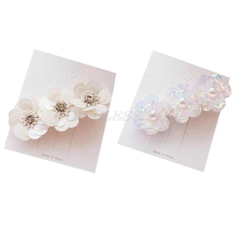 

Ladies Korean Duckbill Hair Clips Sequins Petals Flower Imitation Pearl Hairpins Glitter Rhinestone Sweet Girls Bridal Barrettes