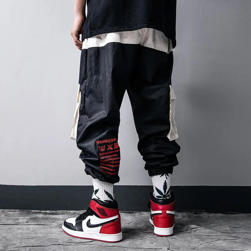 Hip Hop Cargo Pants Men Patchwork Pocket Trousers Elastic Waist Fahsion Harajuku Streetwear Joggers Male Pant US Size GY15