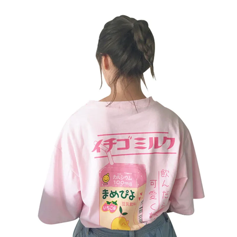 

summer 2019 New women ins O-neck South Korean Milk Carton Back Printed letter Short Sleeve College style student T-shirt